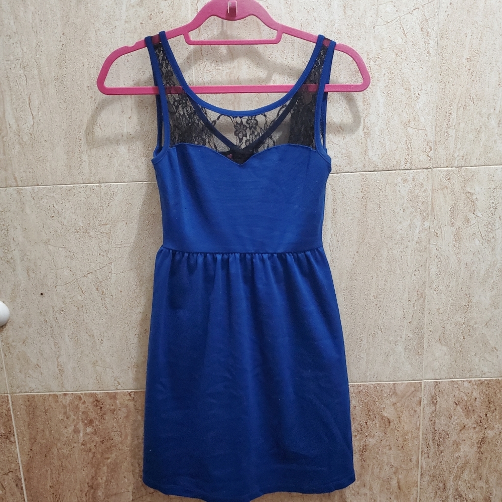 Blue dress with black lace top